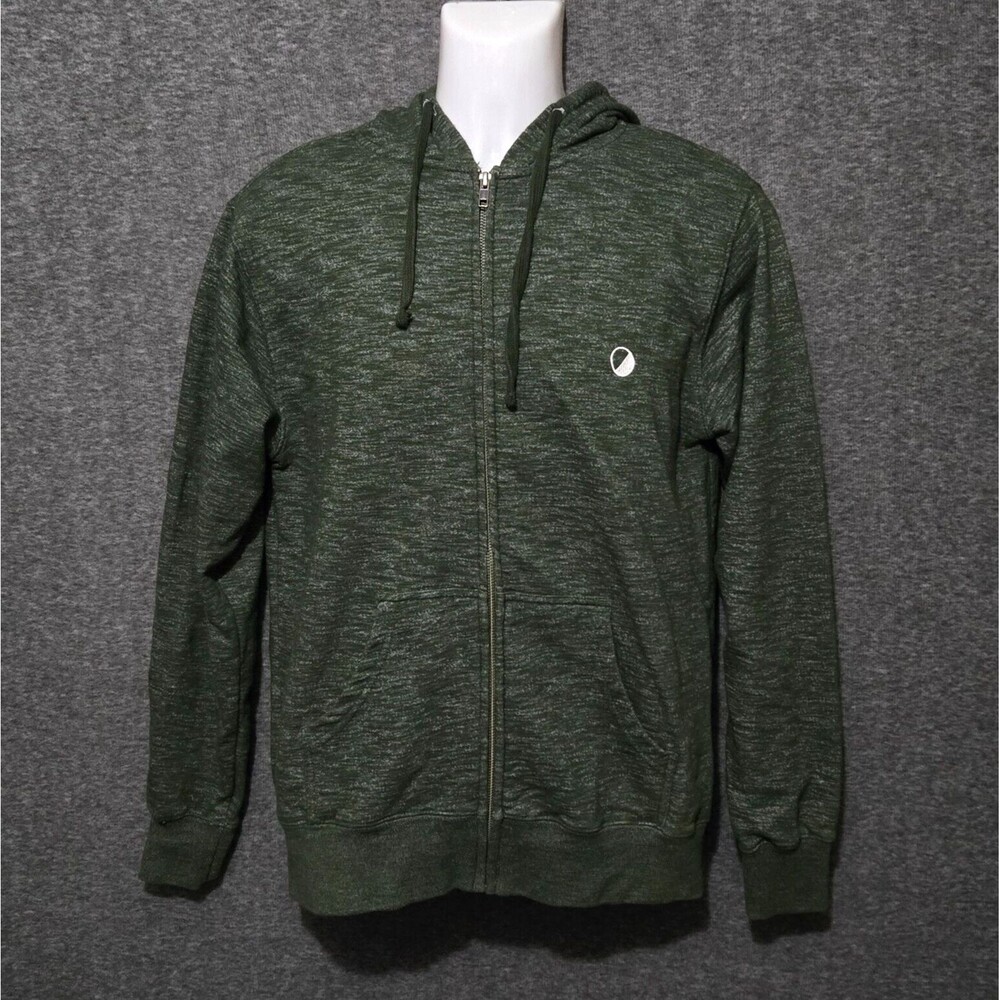 Wellen Full Zip Hoodie Mens Medium Green Heathered Terry Logo Sweatshirt Jacket - Picture 1 of 10